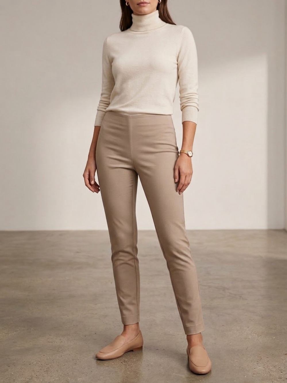 H&M Taupe Beige Elastic High Waist Pull On Cigarette Pants Size 8 NWT